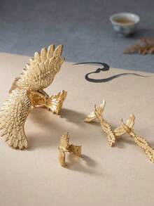 4pcs/Set Fashionable Elegant Vintage Eagle Design Bracelet Ring Stud Earrings Jewelry Set For Banquet Party - Gold - View 2