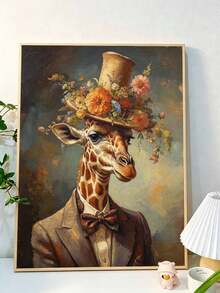 DIY Paint By Numbers Kit, Gentleman Giraffe With Floral Top Hat, Hand-Painted Oil Painting Canvas Wall Art Home Decor Gift - A - View 3