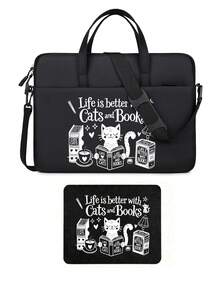[Printed Design-Not Textured] Laptop Bag, Cat Print, Briefcase-Style Fabric Bag, Equipped With Detachable And Adjustable Shoulder Strap, Mouse Pad, Suitable For Laptop, Laptop Sleeve, Briefcase-Style Tablet Bag, Shoulder Bag, Suitable For Home And Office, Back To School, Christmas, Halloween Gifts - Multicolor - View 14