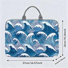 Blue & White Wave Print Laptop Bag/Briefcase - Made Of Soft Fabric, Compatible With Various Laptops And Tablets, Equipped With External Zipper Pocket And Fixed Handle, Large Capacity Storage, Balancing Protection And Portability, Suitable For Work, Study And Travel, Essential For Daily Commute - Multicolor - View 4