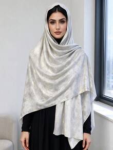 1 buah Jilbab Wanita Berkilau Metalik dengan Gradien Warna, Jilbab Lembut dari Kasmir Imitasi, Selendang Elegan dengan Motif Marmer Abu-abu, Cocok untuk Jubah, Pakaian Sehari-hari dan Pesta di Musim Gugur/Dingin - MultiWarna - View 2