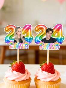 1-150Pcs Custom Photo Cupcake Toppers, Personalized Face Cupcake Picks, Acrylic Cake Decorations, Ideal For Birthday, Bachelorette Party, Dessert Table Decor - Multicolor - View 6