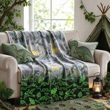 1pc Jungle Dinosaur Cartoon Glow-In-The-Dark Blanket, Soft Flannel Blanket, Suitable For Sofa, Living Room, Bedroom And Outdoors, Decoration Gift, Perfect For Teens And Adults - Multicolor - View 14