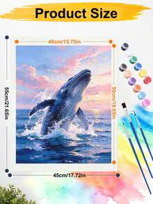 DIY Paint By Numbers Kit, Whale Jumping Out Of Sea At Sunset, Impasto Oil Painting Canvas Wall Art Home Decor Gift - A - View 7