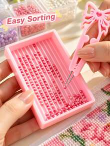1pc Multi-Color Cute Bow Double-Needle Fuse Bead Tweezers + Plastic Bead Sorting Storage Tray Set, Labor-Saving DIY Pixel Art Perler Bead Craft Materials, Suitable For Beginners - Multicolor - View 3