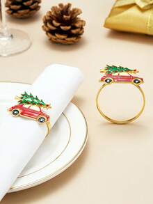 Tkvega • Home 12pcs Christmas Tree Car Napkin Rings, Christmas Napkin Rings And Napkins Set, Christmas Dinner Table Decor, Suitable For Room Decor, Table Decor, Home Decor, Perfect For Christmas, Party, Birthday, Wedding And Dinner Buffet Table Elegant Minimalist Decoration - Multicolor - View 6