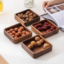 Walnut Wood Fruit Tray Solid Wood Household Snack Tray Dried Fruit Tea Snacks Nuts Storage Divided Compartments - Walnut - View 2