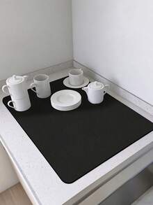 Solid Color Super Absorbent Drying Mat, Heat Resistant Non-Slip Kitchen Countertop Mat, Draining Mat, Suitable For Coffee Machine, Sink And Countertop, Easy To Clean, Also Can Be Used As Placemat, Coffee Machine Mat, Coaster, Etc. - Black - View 9