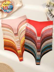 SQPVEH 10pcs Random Color Women's Thongs, Solid & Multi-Color Prints, Soft Comfortable Skin-Friendly Fabric, Seamless Thongs - Multicolor - View 6