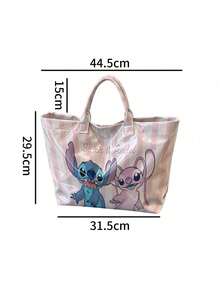 Miniso Tas Tote PVC Disney Stitch & Angel, Tas Tangan Bergaris Pink Putih, Ideal untuk Kerja, Perjalanan, Belanja, dan Penggunaan Sehari-hari - MultiWarna - View 4