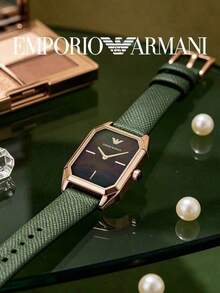 Armani AR11149 Women's Small Green Watch, Vintage Square Dial, Dark Green Strap, Quartz Women's Watch - Army Green - View 2