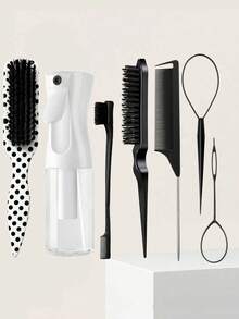 7pcs Styling Set, Includes 2 Flip Tail Combs, 1 Continuous Spray Bottle, 1 Pointed Tail Hair Brush, 1 Edge Comb, 1 Tail Comb, Suitable For Women / Girls, Can Be Used For Creating Voluminous Bangs, Edge Styling And Back Combing, Applicable For Hair Styling Tools, Combs, Styling Products And Accessories, Essential For Salon, Travel, Back To School, Vacation - Multicolor - View 17