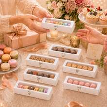 10/20Pcs Macaron Boxes With Clear Window & Thank You Stickers, 8x3x2 Inches, Hold 6-8 Macarons, Paper Treat Boxes For Cookies Candies Truffles Cake Pops, Wedding Favors Birthday Gift Packaging - Multicolor - View 2