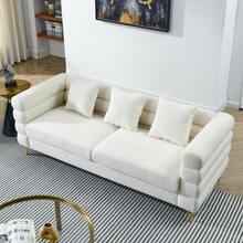 طقم أريكة أنيق وعصري على شكل سحابة مع أرجل معدنية عالية الجودة ووسائد زخرفية متطابقة، يتميز بتصميم مسند ظهر موجي مستوحى من السحب - أبيض - مشاهدة 2