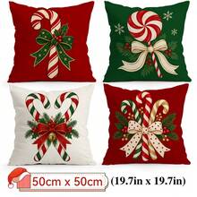 4pcs/1pc Christmas Candy Cane Pattern Pillow Case, No Insert, Single-Sided Printed Pillow Case, Suitable For Living Room, Bedroom, Home Decor, All Season Pillow Case - Multicolor - View 13