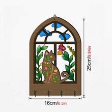 1pc 2D Flat Bohemian Style Wooden Key Hook Rack Home Decor Key Holder - Multicolor - View 4