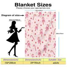 Pink Christmas Candy Cane Flannel Blanket, Bow Candy Star Print Sofa Throw, Girly Holiday Gift Blanket - Pink - View 6