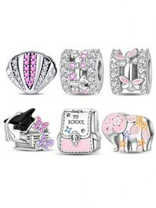 1pc Beaded Shell, Bow, Graduation Book, Backpack, Painted Elephant Multi-Style Original Handmade Bracelet Necklace DIY Pendant Chain Jewelry, Enamel Inlaid Rhinestone, Compatible With Basic Bracelet, Handmade Beaded Charm Gift - Multicolor - View 1