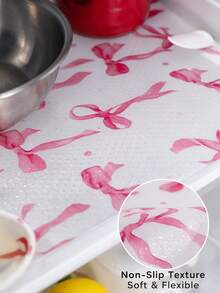 4 Refrigerator Rack Liners, Anti Slip And Easy To Wipe Pads For Refrigerator Cabinets, Pink Bow Print, Kitchen Countertop Protection Drawer Pads - Bow Pattern - View 4