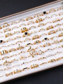 22/50Pcs/Lot Fashion Elegant Exquisite Simple Rings For Women Flower Heart Butterfly Black Dripping Oil Geometric Party Gifts Daily Wearing Jewelry - Exquisite and Elegant Alloy Ring - View 4