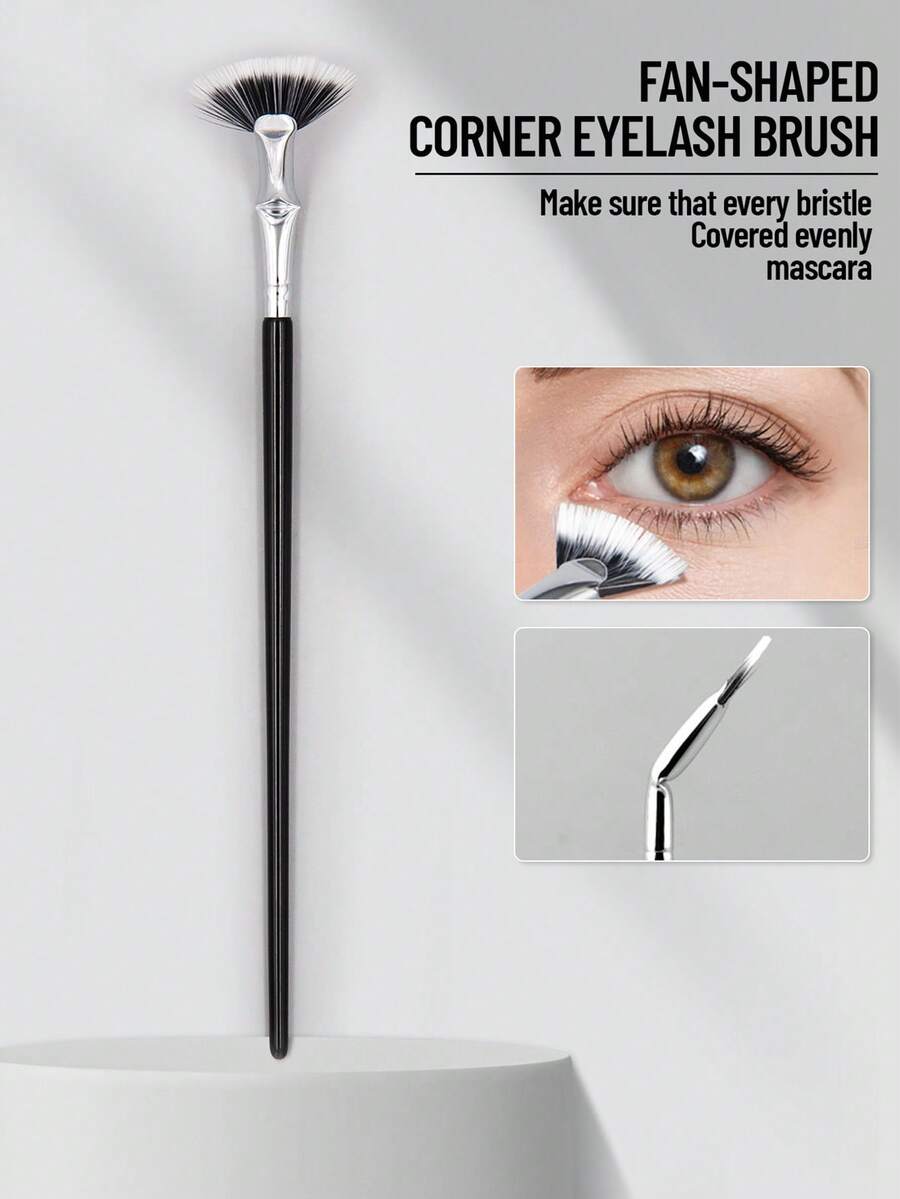 SEPROFE Angled Fan Eyelash Brush, Makeup Brush, Fine Fiber Fan Shape Design Fits Eyelashes, Even And Natural Mascara Application, Angled Frame Does Not Block Eyes, Portable Daily Eyelash Makeup Tool - Black - View 1