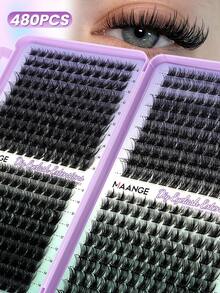 MAANGE 480 Clusters Cartoon Cat Eye Eyelash Extensions, Mixed Style Book Eyelashes, Thick Black Dramatic Eyelash Clusters, DIY Eyelash Extensions, Multi-Layer Voluminous Eyelash Clusters, Suitable For Daily, Party And Stage, Girls Gift, Halloween Gift, Party Eyelashes, Women Gift - D - View 5