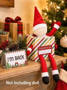 1set Christmas Elf Arrival Box, With Seating Card Written I'm Back, Elf Party Props, Christmas Party Supplies, Holiday Gifts, Surprise Props, Dolls Not Included - Elf Arrival Box - View 2