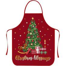 1pc Christmas Sleeveless Apron Holiday Party Decoration, Cartoon Santa Claus & Snowman Print Oil-Proof Bib Apron, Home Kitchen Baking Cooking Anti-Dirt Apron [Mixed Colors] - Multicolor - View 2