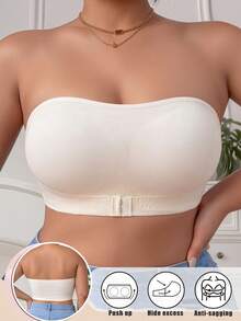 Plus Size Women's Strapless Knit Bra, Anti-Slip Support Design, Suitable For Daily Wear, Wireless Bra, Seamless Style For Large Bust - Apricot - View 2