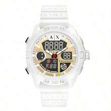 Armani Exchange White Dual Display Sports Watch Multifunction Digital Analog Dial Soft Silicone Strap Waterproof Men Outdoor Quartz Wristwatch - White - View 3