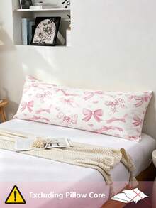 1pc Pink Multi-Bow Long Pillow, 100% Polyester Fiber, Skin-Friendly Soft Fabric, Machine Washable, Pocket Pillow, No Inner Core, Requires 51*137 Pillow Insert, Suitable For Daily Use On Sofa, Bed, Travel - Pink - View 9
