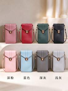 Vertical Phone Bag For Women, One Shoulder Crossbody Phone Bag, PU Leather Phone Small Bag, Lock Phone Bag, Long Phone Wallet, Mini Crossbody Small Bag - Multicolor - View 8