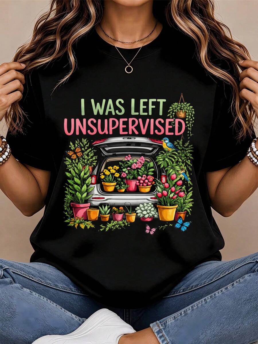 Camiseta Garden Delight, diseño sin adornos, camiseta elegante para mujer: camiseta de manga corta con cuello redondo, de corte holgado, con un tacto suave, lavable a máquina, disponible en - Negro - Ver 1