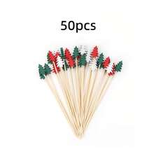 10/100pcs Bamboo Christmas Tree Fruit Picks, 3 Colors, Suitable For Appetizers, Fruit Skewers, Pumpkin, Acorn; Multi-Functional Picks, Perfect For Halloween, Christmas, Valentine's Day And Various Party Events - Multicolor - View 12