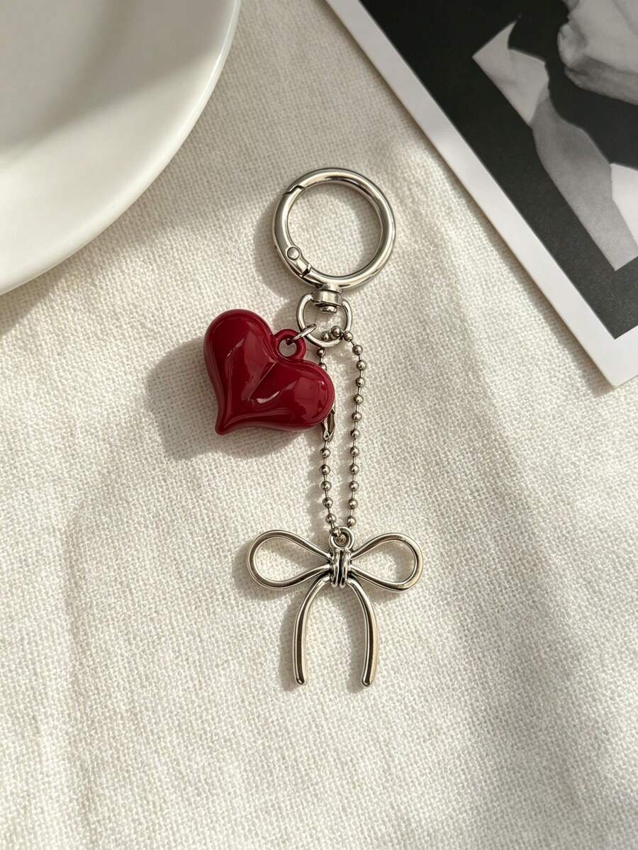 Heart Bow Keychain Cute Style Bag Charm Pendant Daily Versatile Bag Accessory Gift For Girls - Multicolor - View 1