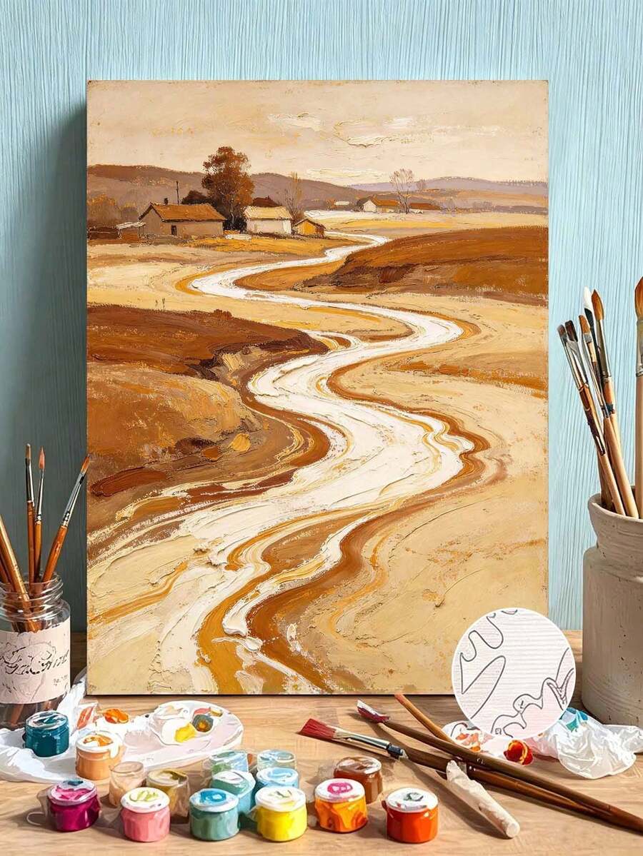DIY Paint By Numbers Kit, Winding River In Autumn Countryside, Hand-Painted Oil Painting Canvas Wall Art Home Decor Gift - A - View 1