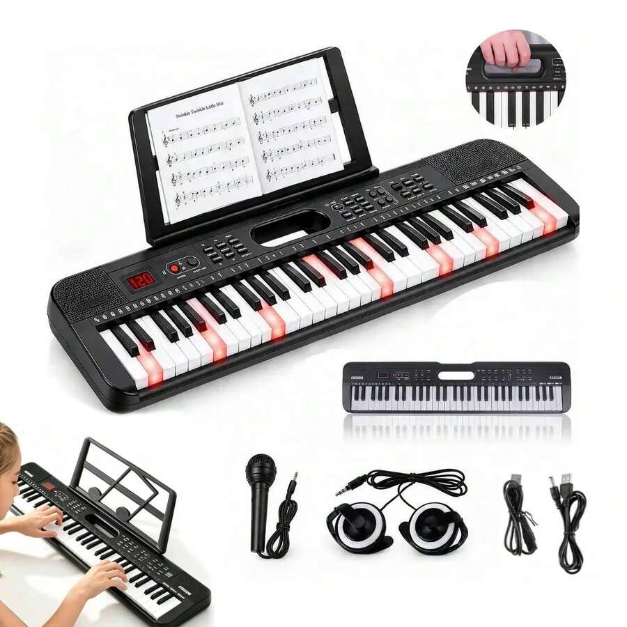 61-Key Electronic Keyboard With Microphone, Sustain, And Recording, Multifunctional Entry-Level Keyboard Instrument, Dual Power Supply, Plug-In And Battery Dual Use, Portable Musical Instrument For Home Performances, Music Practice, And Daily Use