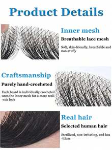 Men's Fake Beard, Natural Invisible Lace Beard, Suitable For Halloween, Christmas Party, Film & TV Makeup, Cosplay And Other Occasions, Fake Beard Prop - Black - View 5