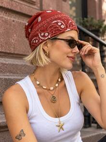 Bohemian Paisley Print Loose Ruffled Hat For Women, Elastic Stretch Headscarf Patterned Headwrap, Breathable Printed Knit Beanie Headcover, Suitable For Daily Casual Wear - Multicolor - View 4