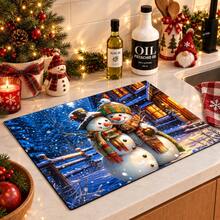 1pc Christmas Themed Printed Pattern Dish Drying Mat, Kitchen Countertop Bowl & Plate Rubber Backing Drying Mat, Party Decoration, Super Absorbent Stain-Hiding Dish Drying Mat, Soft Diatomaceous Earth With Rubber Backing Multi-Functional Kitchen Home Mat, Quick-Dry Mat For Coffee Machine & Dish Rack, Kitchen Countertop Coffee Mat & Dish Drying Mat - LL LSD034 - View 11