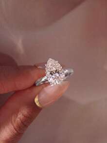 1pc Sparkling 1/2/4 Carat Pear Cut Ring, Engagement Ring, Wedding Ring, Women's Promise Ring, Eternity Ring, Exquisite Jewelry Gift - Silver - View 2