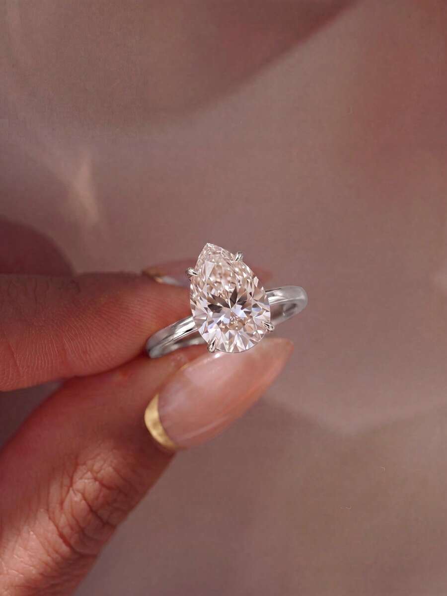 1pc Sparkling 1/2/4 Carat Pear Cut Ring, Engagement Ring, Wedding Ring, Women's Promise Ring, Eternity Ring, Exquisite Jewelry Gift