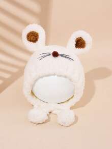 1pc Baby Cute Furry Ears Winter Embroidered Letter Decor Cartoon Animal Shaped Hat, Warm Plush Ear Cover Beanie For Winter Outings - Cat Ears Lovely Cat - View 3