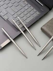 6-Pack Silvery Stainless Steel Retractable Ballpoint Pens, Medium Point Writing Nib, Smooth And Even Ink Flow, Sturdy And Durable - Multicolor - View 9