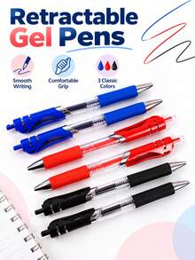5/6pcs Retractable Gel Pens, Red Black Blue 3-Color Combination, Smooth Writing Soft Rubber Non-Slip Grip, Transparent Barrel Design, Portable Clickable Signature Pens, Suitable For Students Learning, Office, Exams, Note-Taking And Daily Writing Stationery Supplies - Sets - View 1