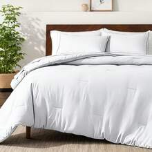 Juego de edredón para el hogar - Tamaño individual/individual largo - Ultra suave - Alternativa al plumón de oca - Serie Premium 1800 - Edredón cálido para todas las estaciones (tamaño individual/individual XL, blanco) - Una almohada de talla única - Ver 3