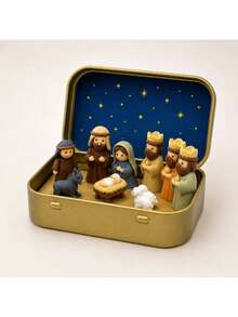 Christmas Nativity Scene Figurine Set In Tin Box, Christmas Nativity Scene Set, Jesus Statue, Suitable For Holy Family Theme, Statue Tin Box Set, Handmade Small Nativity Scene Set, Holiday Decoration, Gift For Friends, Nativity Scene Set And Statue For Christmas Decoration, Resin Material Small Nativity Scene Figurine Set, Indoor Christmas Decoration Home Gift, Suitable For Desk And Office Display, 1 Set - Multicolor - View 14