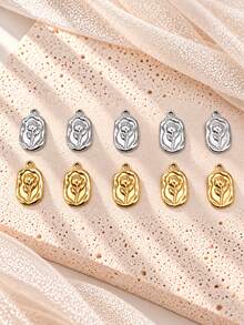 10pcs Stainless Steel 18K Gold Plated Oval Asymmetrical Tulip Flower Pendant Set, DIY Pendant High-End Design Necklace Earrings Bracelet Charm - Multicolor - View 12