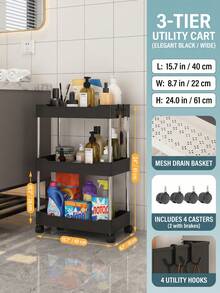 1pc Black Small Rolling Storage Rack, Floor-Standing Multi-Layer Design, Suitable For Bathroom, Toilet, Gap Space, Living Room, Kitchen And Other Places; Tiered Storage Rack, Small Rolling Storage Rack, Home Bathroom Decor, Bathroom Storage Organizer, Autumn Decor, Back To School Decor. - Multicolor - View 5