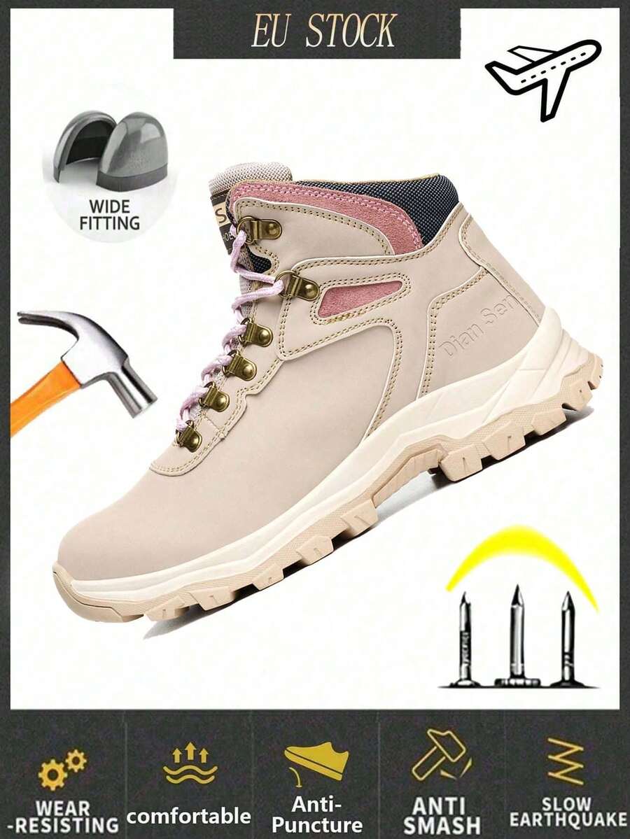Women's Steel Toe Work Shoes, Sturdy Durable Work Boots, Comfort Sneakers, Puncture Resistant, Suitable For Warehouse, Gardening & Outdoor Work - Beige - View 1